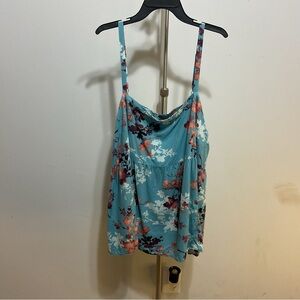 Torrid Turquoise Floral Cowl Neck Camisole Strappy Sleeves Size 2